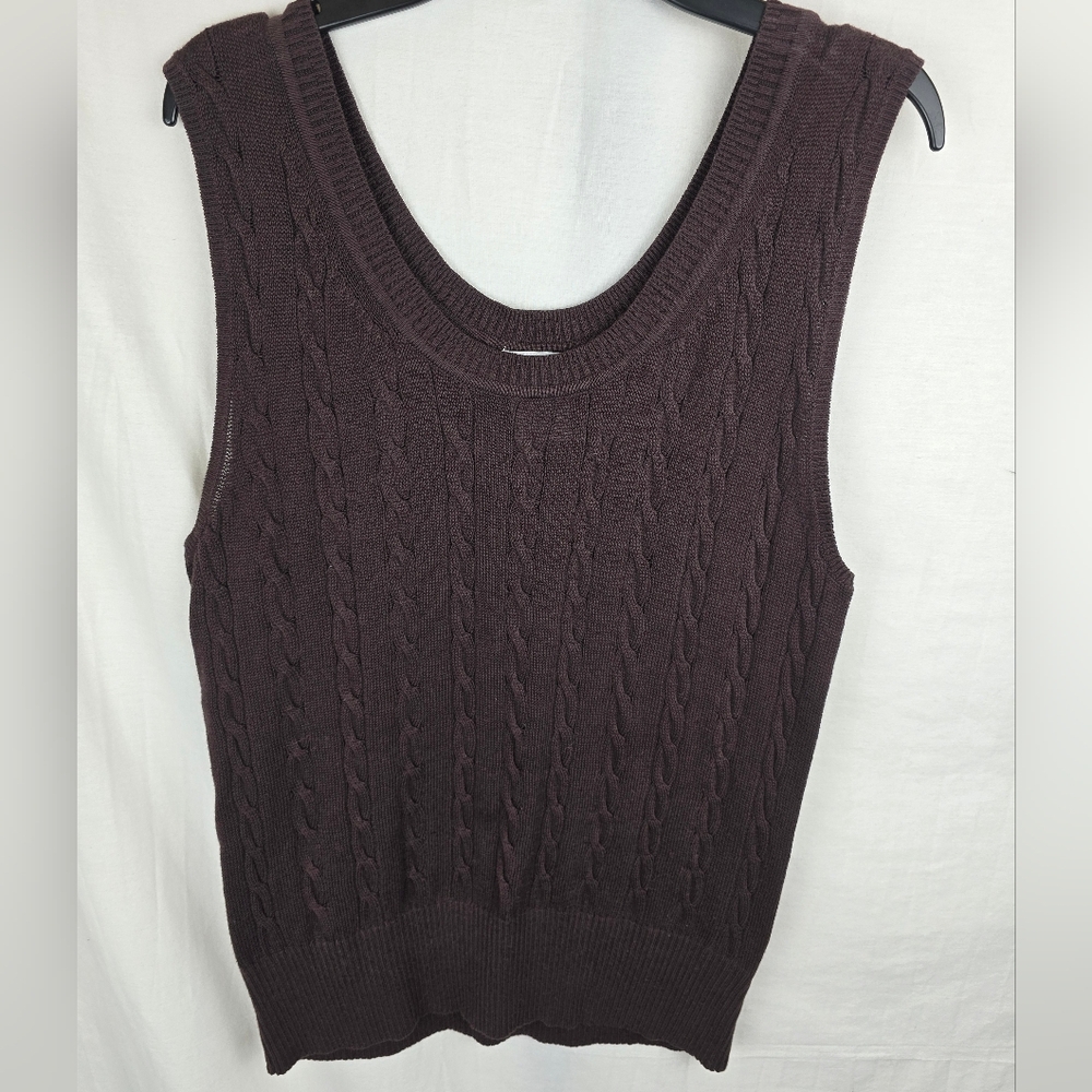 NWOT George Brown Cable Knit Sleeveless Sweater Vest Sz L - Picture 2 of 8